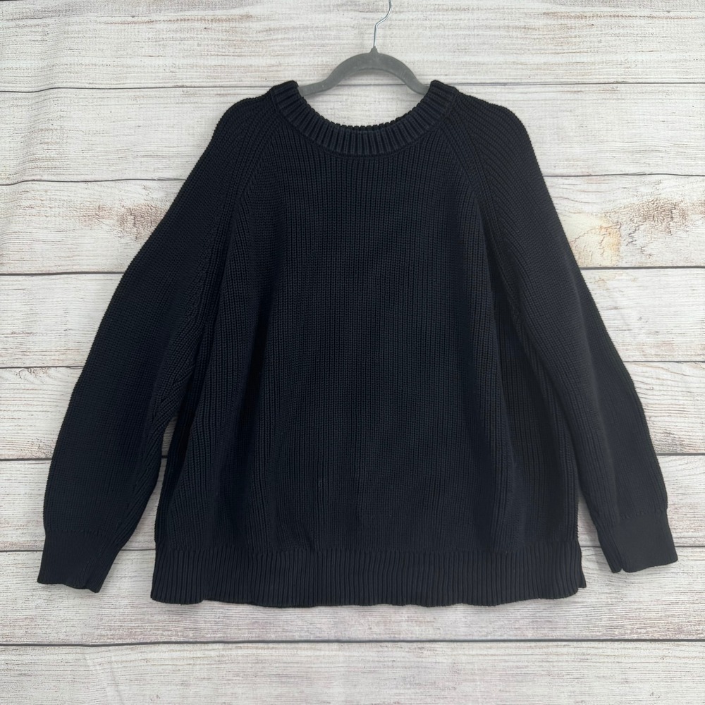 Jenni Kayne Sweater Womens 2X Black Cotton Cocoon Crewneck Raglan 406-7457-B23